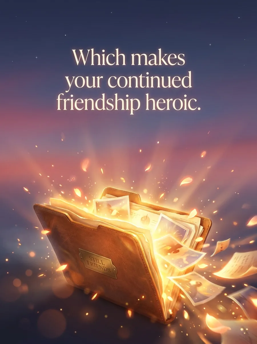 Card inside: “Which makes your continued friendship heroic.”