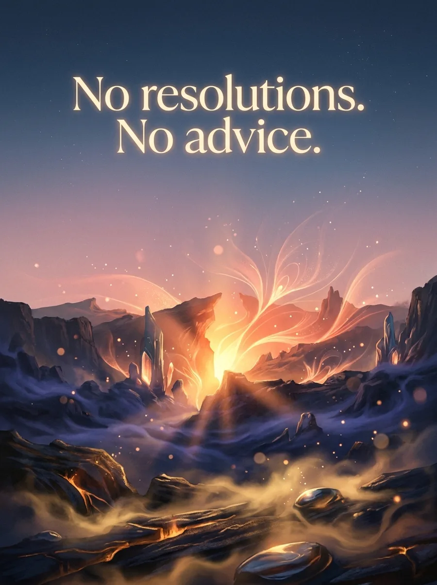 No resolutions. No advice.